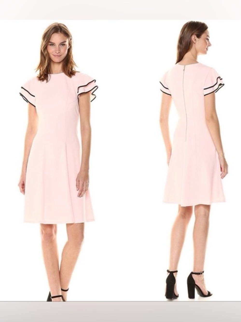 Tommy Hilfiger Pale Pink Fit-and-Flare Dress with Black Trim - Picture 1 of 4